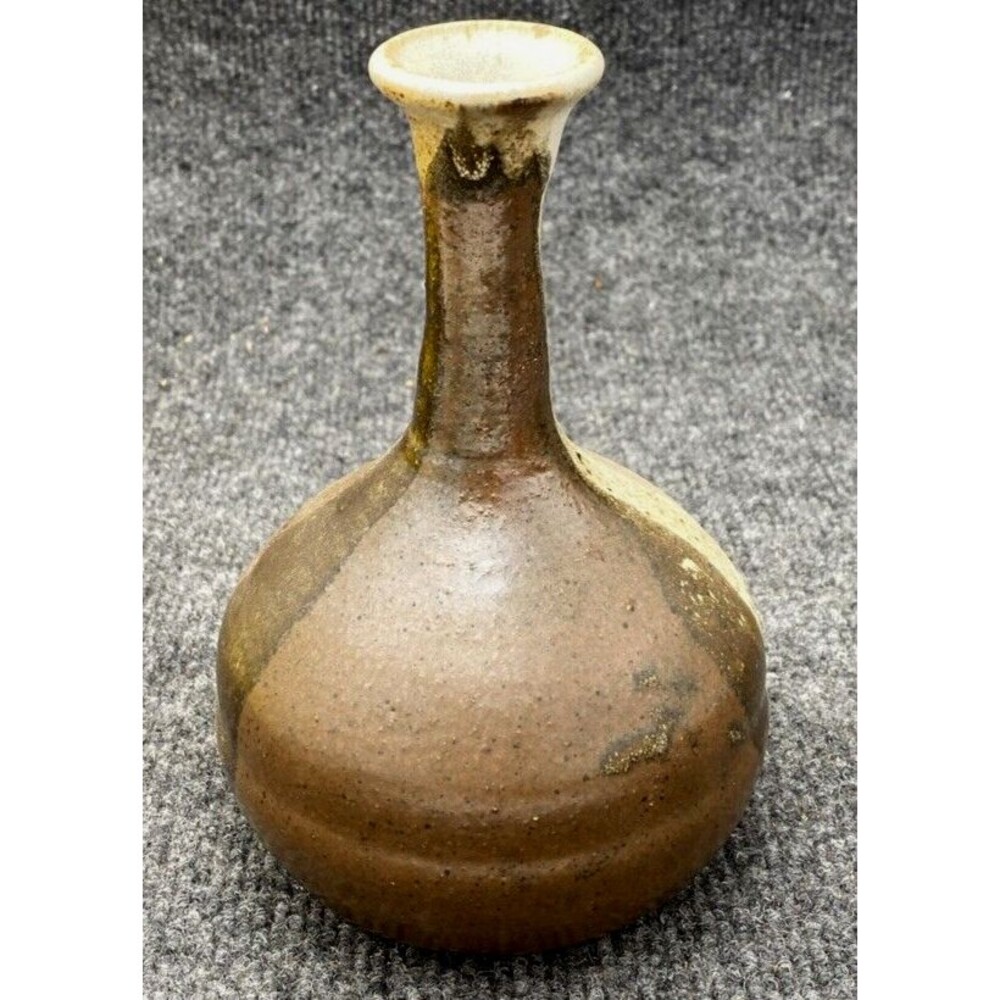 Vintage 1970 Signed Studio Pottery Bud Vase Dated MCM Ceramic Art Mark 6.75"